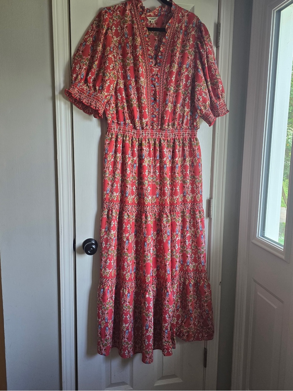 Max Studio Red Floral Maxi Dress with Smocked Waist